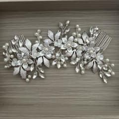 ウェディング ヘアアクセサリー シルバー 花のサムネイル