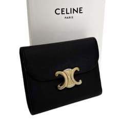 CELINE 二つ折り財布 黒 ゴールド金具 セリーヌ CELINE CELINE 二つ折り財布 TRIOMPHE 10K623DPV レザー