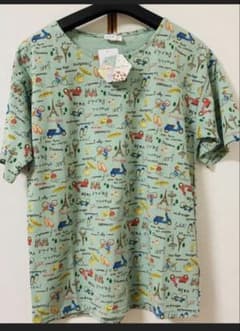 パリ柄 総柄プリント 半袖Tシャツ ミントグリーン
