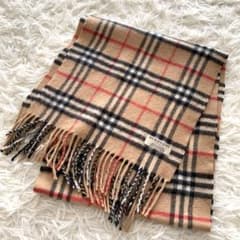 美品【バーバリー】カシミヤ マフラー 現行品 フリンジ ノバチェック