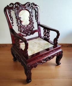 中国家具 大理石入り 彫刻椅子 アームチェア 唐木調 椅子 - メルカリ