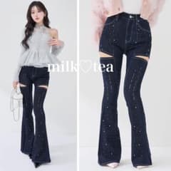 新品タグ付 ダーリッチ ドロップビジューフレアデニムパンツ