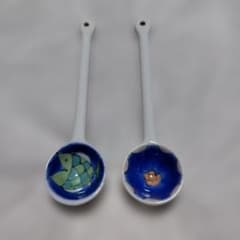 陶器製 プーン 2本セット 魚 花 手描き 和食器のサムネイル