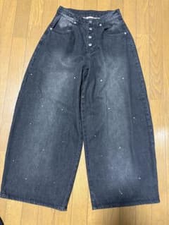 WISHFOREVER ダークグレー ワイドデニムパンツのサムネイル