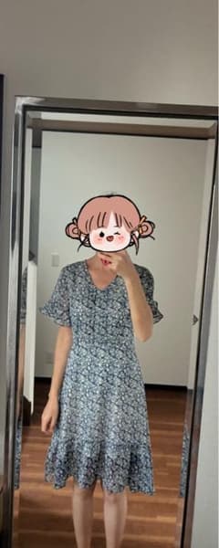 花柄 半袖 ミニワンピース ネイビー 2点購入で100円引きのサムネイル