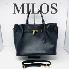 未使用】MILOS 金具付きショルダー トートバッグ 2way 黒 レザー 
