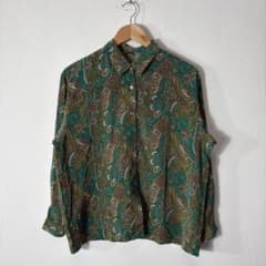ペイズリー柄 長袖シャツ L グリーン系 総柄 レトロ 古着のサムネイル