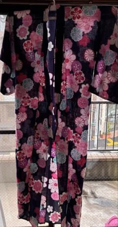 女児 浴衣 150cm 花柄 ネイビーのサムネイル
