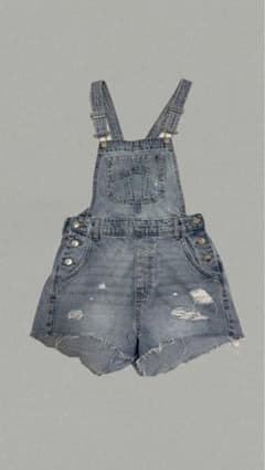 H&M DIVIDED デニムサロペット ショート丈 ダメージ加工のサムネイル