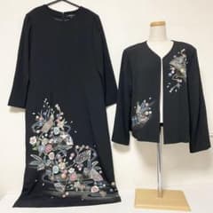 縮緬工房 セットアップ　留袖風ワンピース　ジャケット　ちりめんサイズ11 縮緬工房 花柄 ワンピース ジャケット セットアップ 花柄 ちりめん