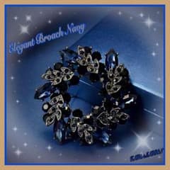 新品 フラワーブローチ 高品質 ネイビー ラインストーン フォーマル クリスタル