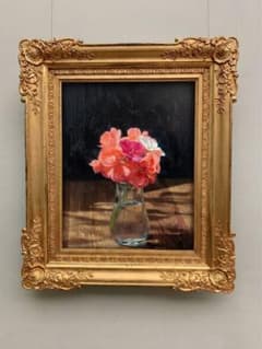 絵画風 花瓶のピンクのお花 アート アートポスター A4のサムネイル