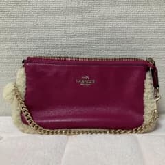 COACH ピンク レザー ファーポーチ - メルカリ