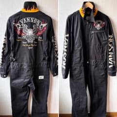 ★激レア★ VANSON／バンソン　オーバーオール・つなぎ　ブラック　炎　M-L ☆激レア☆ VANSON／バンソン オーバーオール・つなぎ ブラック 炎 M-L