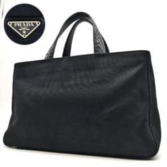 美品 プラダ 三角ロゴ クロコ型押し キャンバス ブラック ハンドバッグ ネロ 美品 プラダ 三角ロゴ クロコ型押し キャンバス ブラック ハンドバッグ