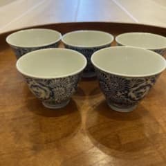 青い花模様 陶器 お猪口 5個セット - メルカリ