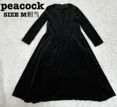 peacock ベロア ワンピース M 黒 上品 ロング丈 フォーマル[819]
