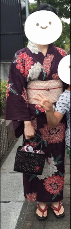 유카타 띠 띠 조임 3 점 세트 紫地 모란 무늬