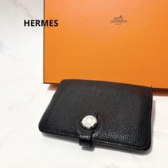 極美品】HERMES エルメス ドゴン コンパクト ウォレット ブラック 黒 