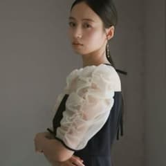 シアーパフスリーブ ロングワンピース ドレス ブラックのサムネイル