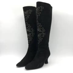 イヴサンローラン YSL ロングブーツ 黒 スエード22.5cm ヒール6cm