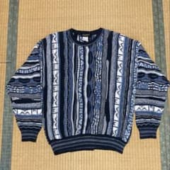 ALBERTO DANTI 3Dニット 総柄 セーター クージー風 ブルー系 Lのサムネイル
