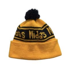 ボンボン ニットキャップ 黄 黒 Midas レタリング y2k - メルカリ