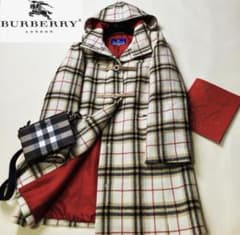 Burberry チェック柄 フード付き　ダッフルコート　ロングコート Burberry チェック柄 フード付き ダッフルコート ロングコート - メルカリ