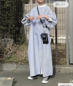 ストライプ柄 シャツワンピース ロング丈のサムネイル