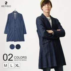 即納☆ ロング丈 デニム ミリタリー チェスター コートのサムネイル