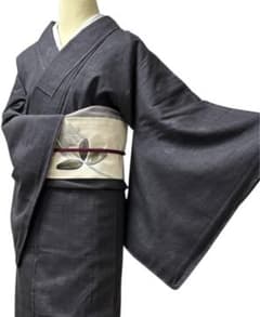 A173愛華 本場結城紬 重要無形文化財 奥順 花柄 濃グレー絣八十亀甲 