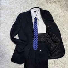 VISARUNO ビジネススーツ生地 濃紺　サイドベンツ　ストライプ