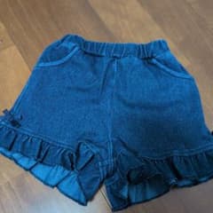 キッズ デニム風 ショートパンツ フリル リボンのサムネイル