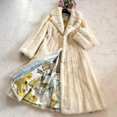 希少 総丈110 ホワイト クロスミンク リアルファーコート 毛皮 裏地総