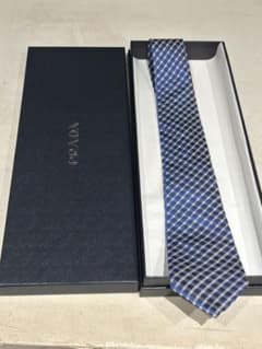 極美品】PRADA シルク100%ネクタイ チェック柄 ブルー イタリア製