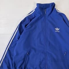アディダス　トラックジャケット　ブルー　トレフォレイルロゴ　古着　adidas