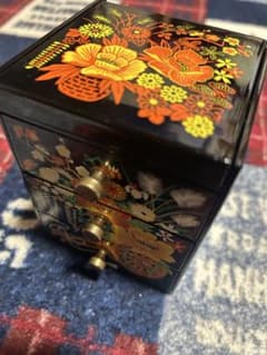 花柄小物入れ 3段引き出し 鏡付き 和ダンス ミニチェスト 昭和レトロ