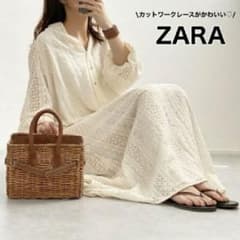 【ZARA】カットワーク エンブロイダリー ミディワンピースのサムネイル