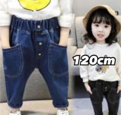 新品！120 キッズ ハイウエストデニム デニムパンツ ウエストゴム 韓国子供服のサムネイル