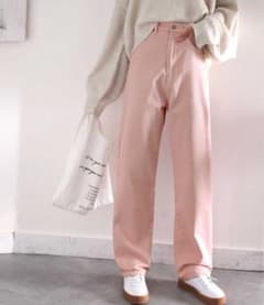 ゆったりハイウエストワイドストレートチノカラー無地 オーバーサイズ デニムパンツ