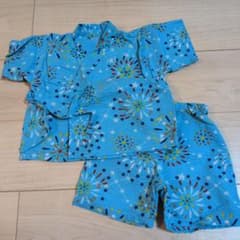 【80cm.男の子】ベビー甚平 花火柄 ブルー花火柄 上下セットのサムネイル