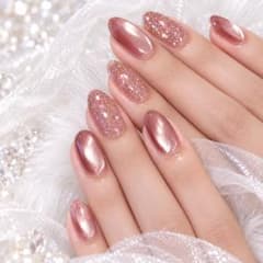 24枚入ネイルチップ ピンク マグネット ラメ ワンホン韓国つけ爪量産型