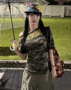 迷彩トップス ワンショル swag y2k