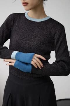 【AZUL by moussy】グリッターリブ長袖ニットトップスMのサムネイル