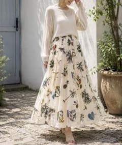 ⭐️極美品CABaNボタニカル ギャザースカート シルク トゥモローランド CABaN ❤️シルク ボタニカル フレアスカート 花柄 TOMORROWLAND