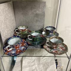有田焼　雅祥窯　古伊万里　絵変わり　コーヒー椀皿揃　金彩　5客セット 有田焼 雅祥窯 古伊万里 絵変わり コーヒー椀皿揃 金彩 5客セット