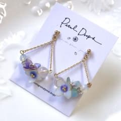 紫陽花と天然石カラーのチェーンピアス♡♡スワロフスキー♡ローズクォーツ♡のサムネイル