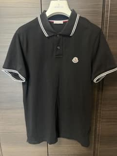 モンクレール ポロシャツ　トリコロール　黒　M MONCLER (モンクレール) メンズ ポロシャツ 半袖 3連ワッペン