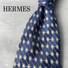 美品 HERMES エルメス ジャガード ハート柄 ドット柄 ネクタイ ネイビー HERMES エルメス ドット柄 水玉柄 ストライプ ネクタイ ネイビー
