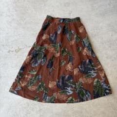 vintage ボタニカル柄 フレアスカート ブラウン　オレンジ11号　日本製のサムネイル